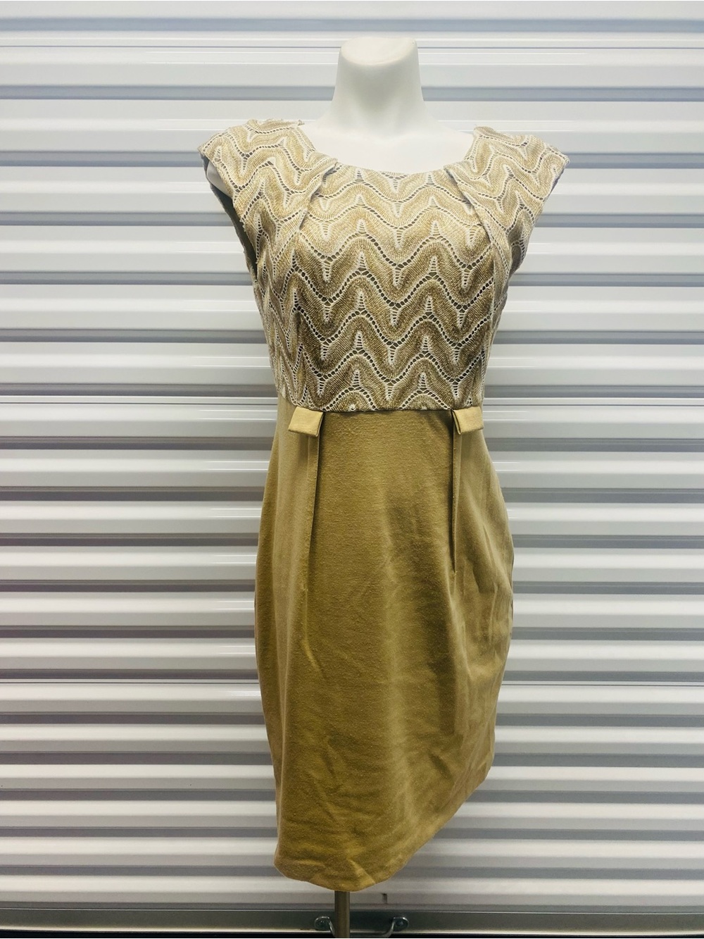 connected apparel Beige Lace-Detail Midi Dress